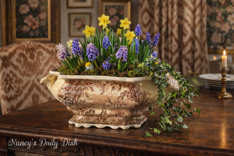 Vintage English Ironstone Brown Transferware Soup Tureen Planter Masons Vista