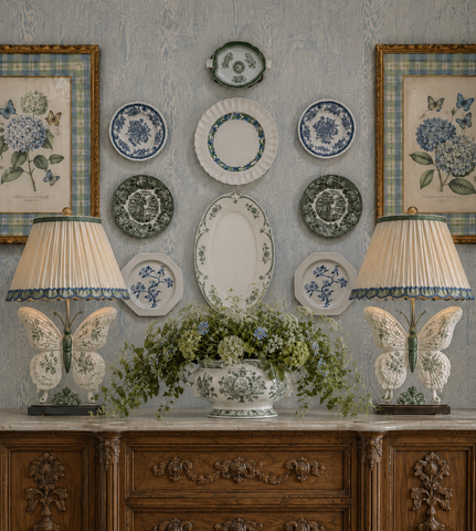 11 Piece Blue & Green Transferware Instant Platewall  Plate & Platter Collection