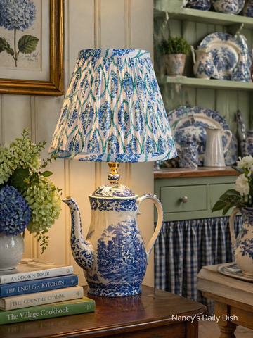 Blue Turquoise Ikat w/ White Flowers Pleated Lamp Shade
