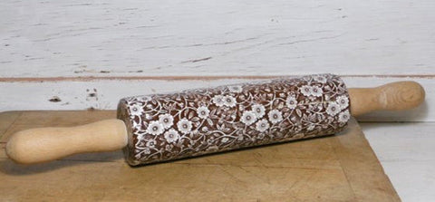 Brown Transferware Calico Rolling Pin Staffordshire Vintage Chintz