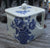 Vintage English Square Cube Teapot Charlotte Blue Transferware Basket of Roses