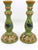 Pair of Original Hand Painted Signed Jane Keltner Wood Candle Holders CandleSticks