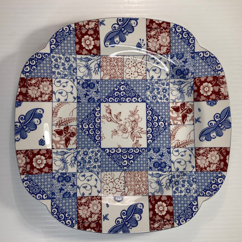 Spode Red & Blue Bi Color Transferware Patchwork Quilt Plate 1