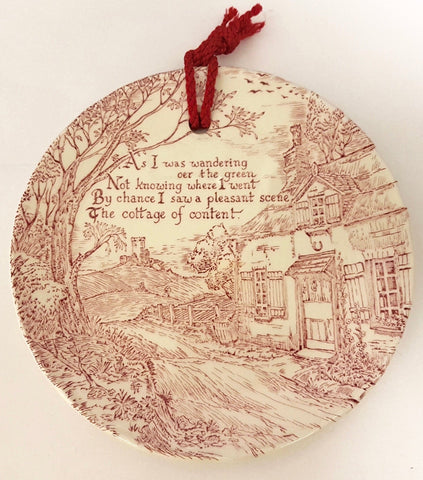 Red Transferware Plaque English Ironstone The Cottage of Content Home Poem