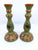 Pair of Original Hand Painted Signed Jane Keltner Wood Candle Holders CandleSticks