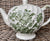 Vintage Staffordshire Green Transferware Teapot English Tea Pot Charlotte Victorian Basket of Flowers