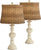 New PAIR Distress White Candlestick Table Lamps w/ Wicker - Rattan Lamp Shades