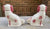 LG 12” Pair of Burgundy  & Floral Romantic Chintz English Transferware Staffordshire Spaniel Dogs