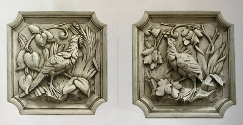 Pair of Left & Right Facing Dimensional Architectural Pheasant Game Bird Plaques