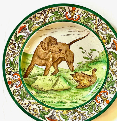 Antique Wedgwood Circa 1903 Enameled Clobbered Hunt Scene Dog & Partridge Plate