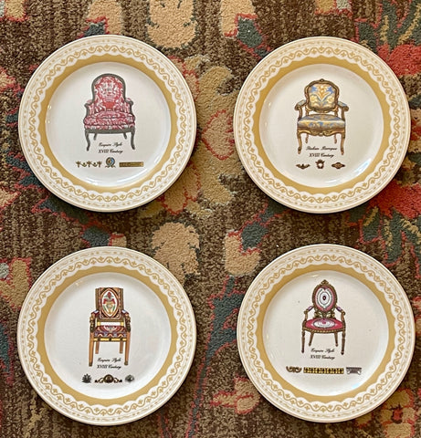 Vintage Set of 4 Different Porcelain Antique French Chair Plates