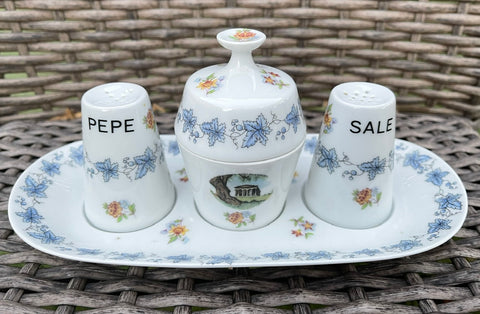 Vintage Salt, Pepper Shakers & Condiment Pots With Tray 