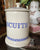 Large Vintage English Blue Whiteware Transferware Advertising BISCUITS Canister Jar