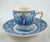 Crown Ducal Colonial Times Blue Transferware Demi Demitasse Cup & Saucer Pilgrims Thanksgiving Mayflower Ship Plymouth Rock