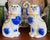 Pair Blue & White Staffordshire Spaniel Canisters Cookie Jar