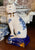 Vintage Pair Blue & White Chinoiserie Floral English Transferware Staffordshire Mantle Cats w/ Bows RARE