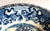 Vintage Blue Transferware Pasta / Salad Bowl Victorian Family Playtime Swagged Garland Roses