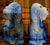 Vintage Pair Blue English Staffordshire Dogs w/ Baskets Spaniel Figurines
