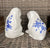 Vintage Pair of Blue & White Floral Hand Painted  Rabbit Figurines