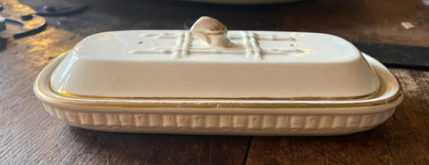 RARE Copeland / Spode Bamboo Relief Creamware Aesthetic Razor Toothbrush Box