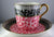 Antique Aesthetic Movement Bi Color Pink & Black Lg Joke Cup & Saucer leaves & Greek Key