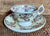 RARE Antique Victorian Yellow Pink & Brown Transferware Tea Cup & Saucer Circa 1830-40 Staffordshire