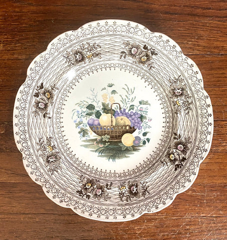 STUNNING & VERY RARE William Smith & Co Multi Brown WEDGeWOOD Fruit Basket & Floral Transferware Plate