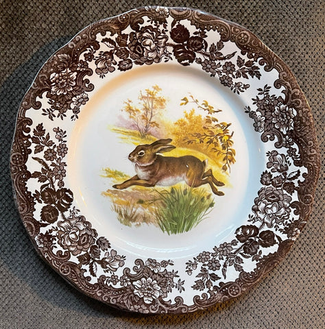 Vintage Brown Transferware Plate Woodland Rabbits & Roses Game Series