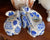 Vintage Pair of Blue & White Mosaic Stoneware Rabbit Figurines / Candle Holders