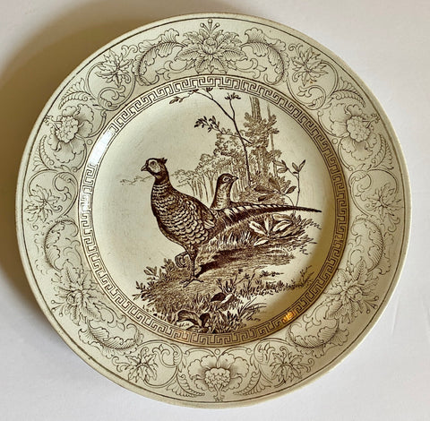 Wedgwood Circa 1903 Antique  Brown Transferware Pheasants Game Bird Plate Formosa