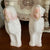 Vintage Rare Pair of Pink & Cream Shabby Rose Buds English Staffordshire Spaniel Dog Figurines