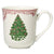 Red / Pink & Green Transferware Mug Cup Christmas Tree w/ Ribbons & Toys Underneath