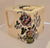 Vintage English Square Cube Teapot Charlotte Polychrome Blue Transferware Basket of Roses