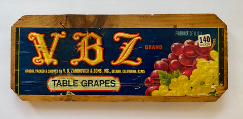 Vintage Wood Crate End Sign Original Fruit Label V B Zaninovich & Sons Grapes