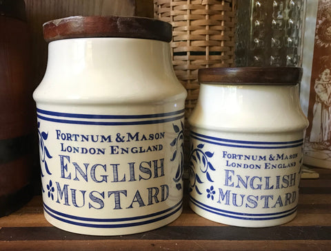 Blue ENGLISH MUSTARD Crock / Jar Fortnum & Mason English Ironstone Canister