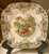 Spode Copeland Brown Transferware Square Plate Farm Dog Roosters Chickens