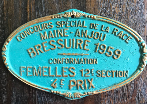 Vintage French Farmhouse Agriculture Plaque Cattle Competition 1959 French Farming History Bressuire