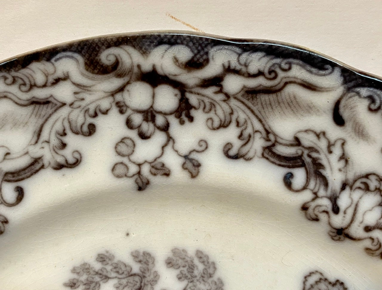 Antique 19thC Staffordshire Black Mulberry Transferware Pearlware Plat