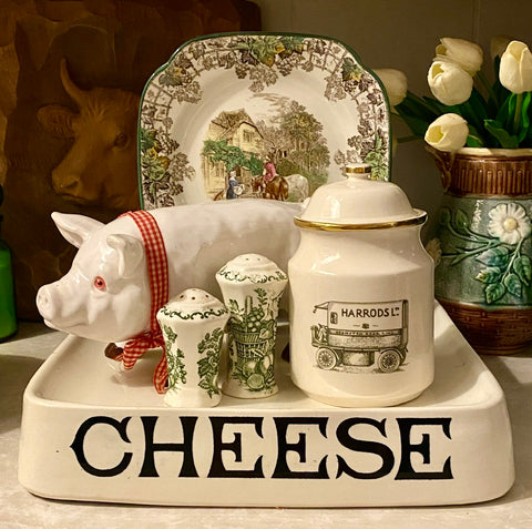 Vintage Green English Transferware Masons Harrods of London Canister Tea Caddy Advertising