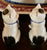 Pair White w/ Black Spots English Staffordshire Mantle Cats w/ Blue Bows