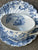 Peaceful Summer Waterfall Mountains Blue Tea Cup & Saucer Transferware  Scrolls & Roses
