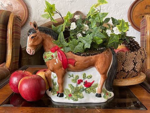 cardinal planter pot Cottage Kitchen 🐴 Horse 🐎 w/ Cardinal Bird Flower Pot Planter or Cookie Jar Figurine Vintage Style