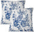 Pair of New Blue & White Toile Rabbits Roses & Butterflies Pillow Covers