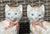 Pair of Vintage Spongeware Stripe English Staffordshire Cats w/ Coral Peach Bows