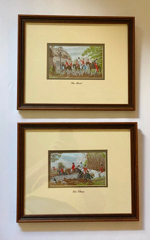 Vintage English Hunt Scene The Chase in Woven Silk - Dbl Matted & Framed