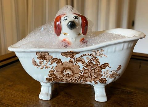 Brown Toile Transferware Ironstone Claw Foot Bath Tub Soap Dish Charlotte England
