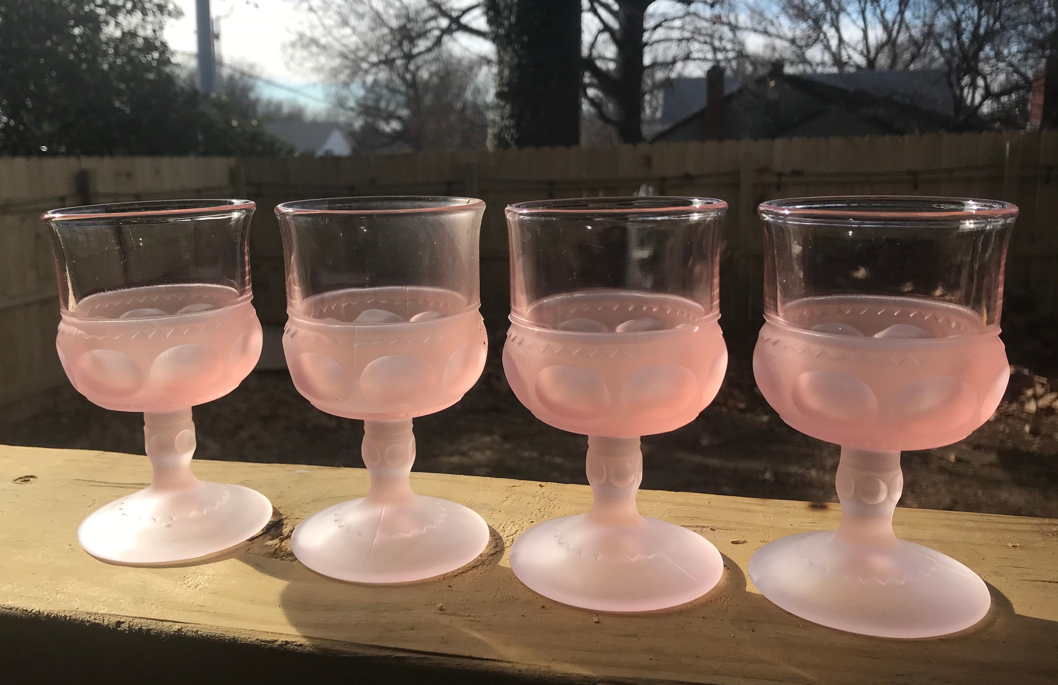 4 light Pink Frosted Kings Crown Thumbprint Footed Cordial Wine Glasses -  Nancy's Daily Dish