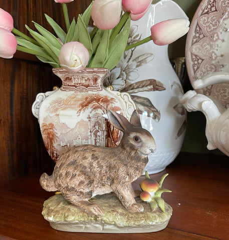Vintage Lefton Realistic 🐇 Bunny Rabbit Figurine on Grass Patch