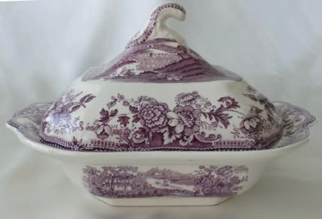 Clarice Cliff Purple Transferware Lidded Tureen Royal Staffordshire Tonquin  Swans &  Roses