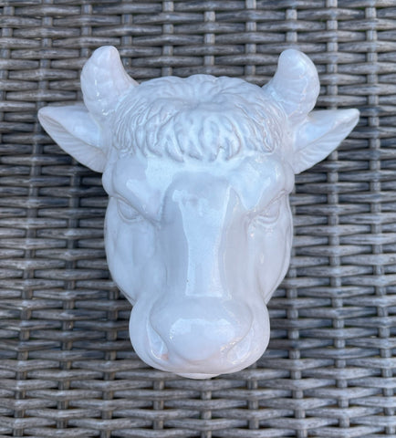 Vintage White Dimensional Cow / Bull Head Hanging Wall Pocket Figure